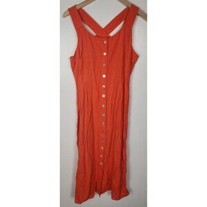 Vtg. Carolina Colours Women's Sz. M Orange Linen Button Up Maxi Dress